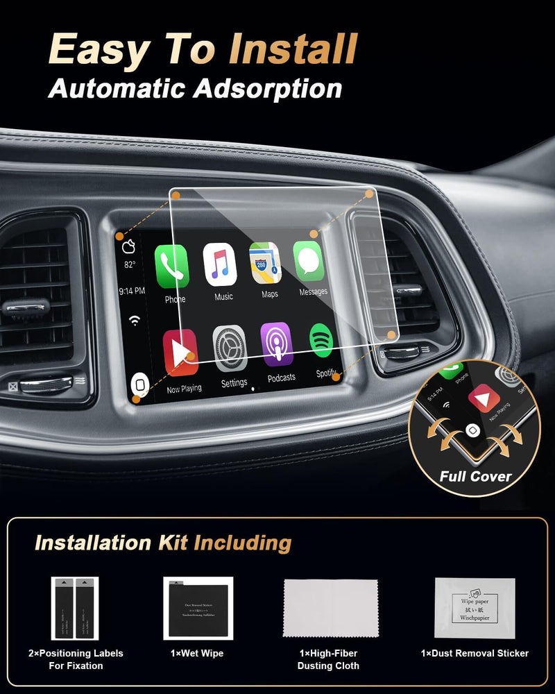 EcoZen Screen Protector For 2015-2023 Challenger(R/T Scat Pack/SRT Hellcat/SRT Hellcat Redeye/SRT Super Stock) Accessories - 8.4-Inch Navigation Screen Protector 9H Tempered Glass - HD & Anti-Fingerprints - Image 4